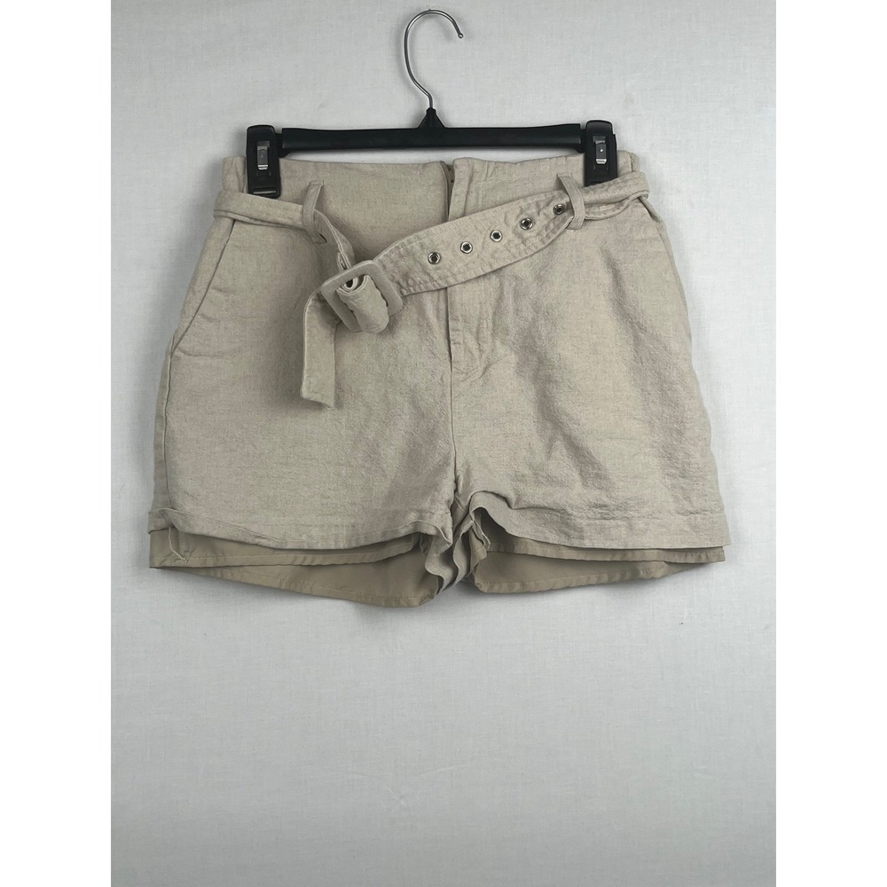 Nine West‎ Linen Cotton Belted Shorts Womens XS Tan High Waist Casual Summer